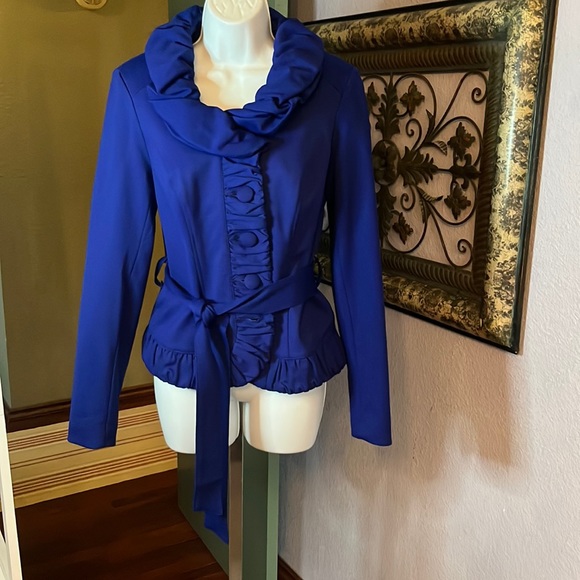 INC International Concepts Jackets & Blazers - # 14🎁EUC I.N.C International Concepts Blue Ruffle Statement Collar Jacket Sz S